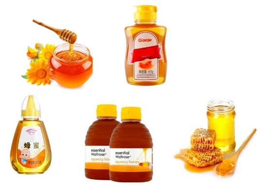 Honey Plastic Glass Linear Bottle Filling Machine Piston Type PLC Controlled